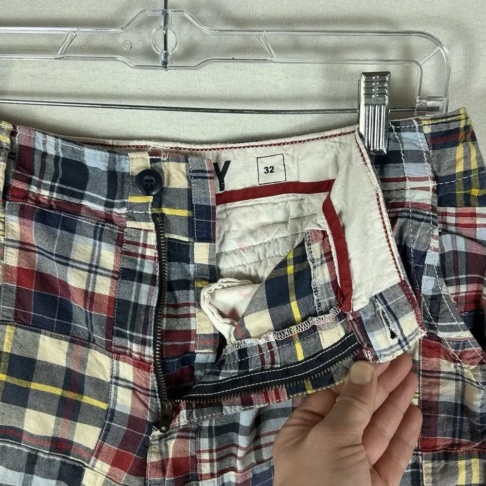 Old Navy Classic Patchwork Plaid Chino Shorts Mens 32 High Rise Casual Beach Dad